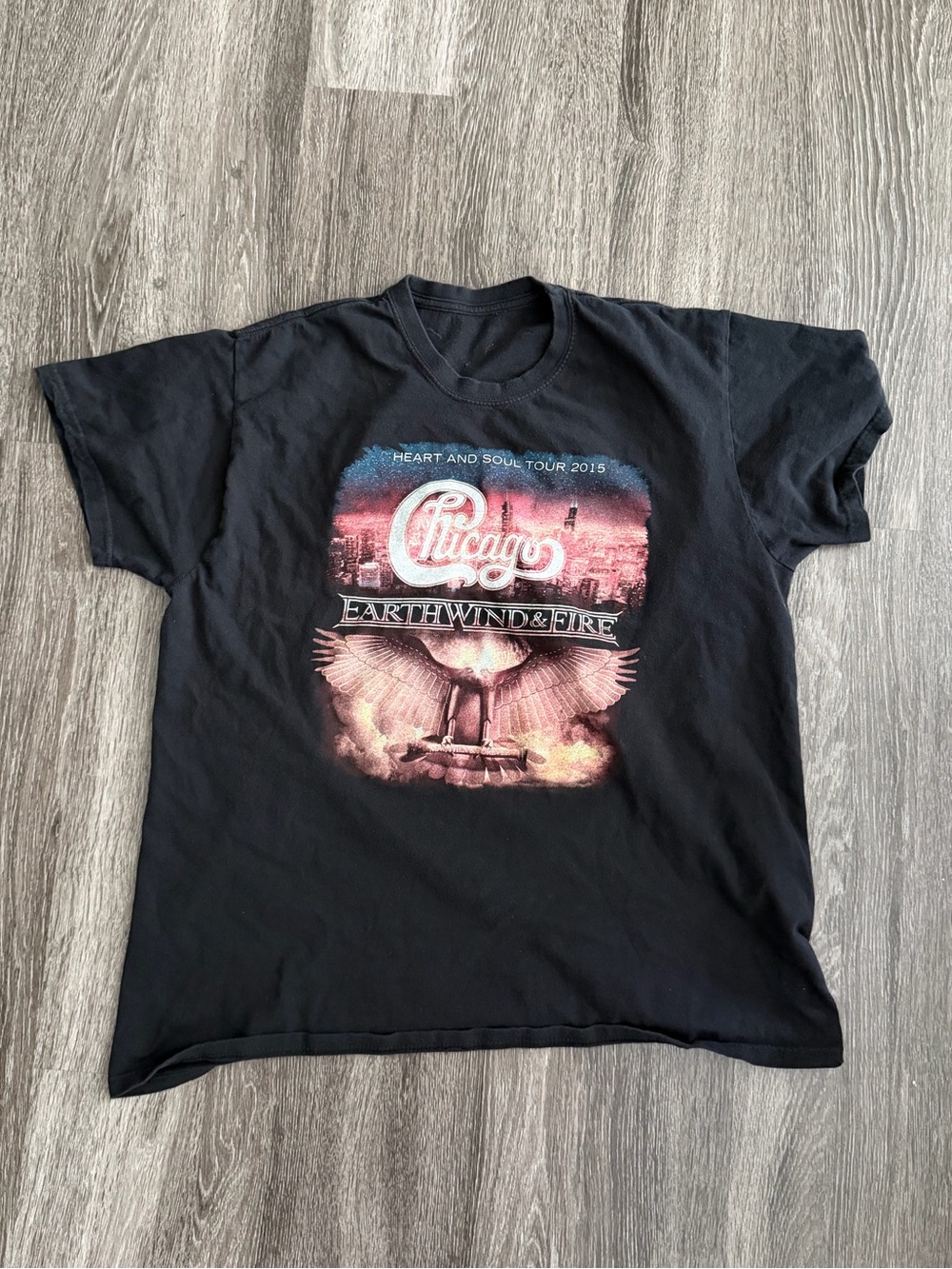 Chicago + Earth, Wind & Fire Black Graphic Tour T-Shirt